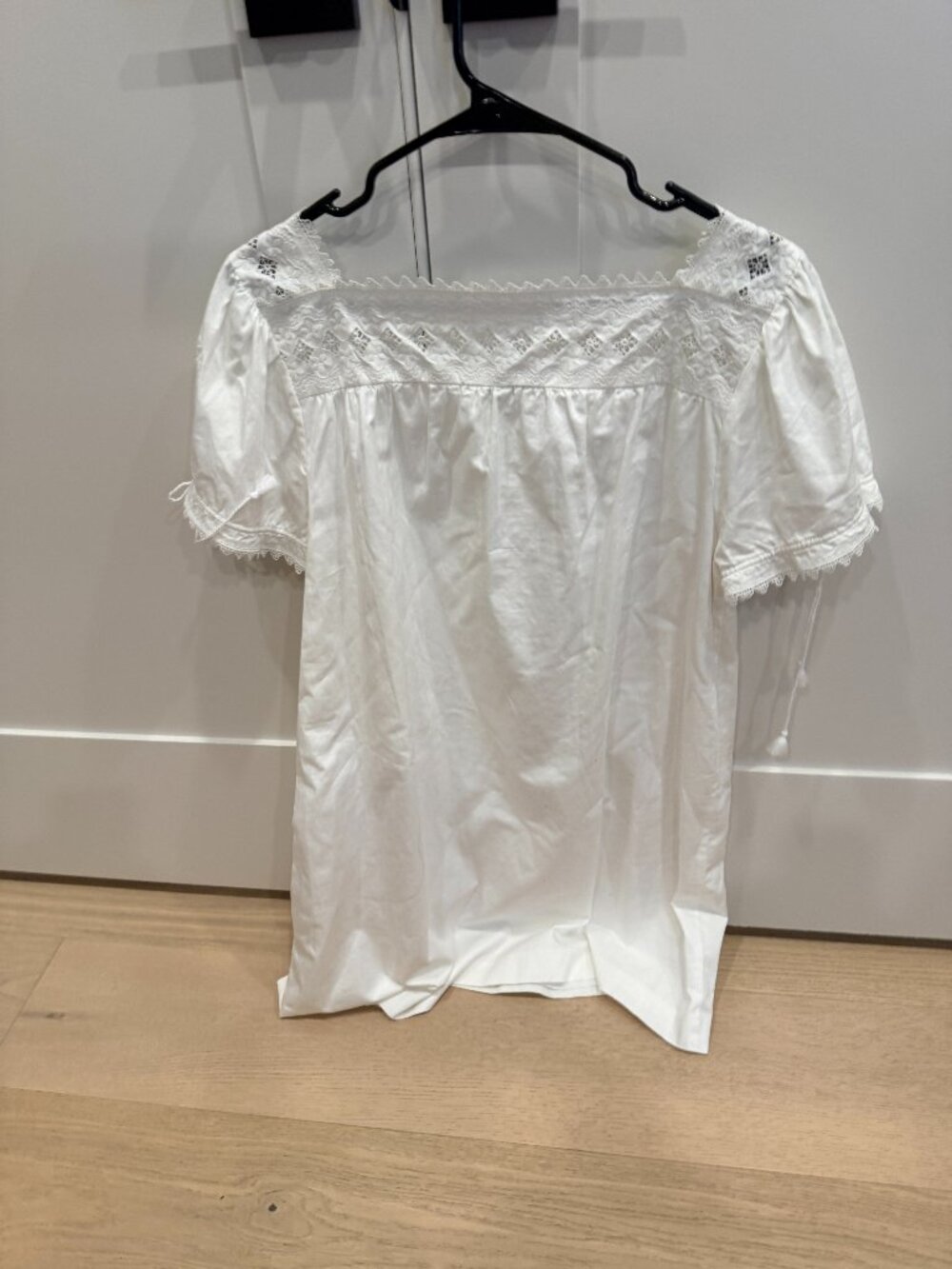 Madewell White Eyelet Lace Top Women's L Square Neck Puff Sleeve mini dress